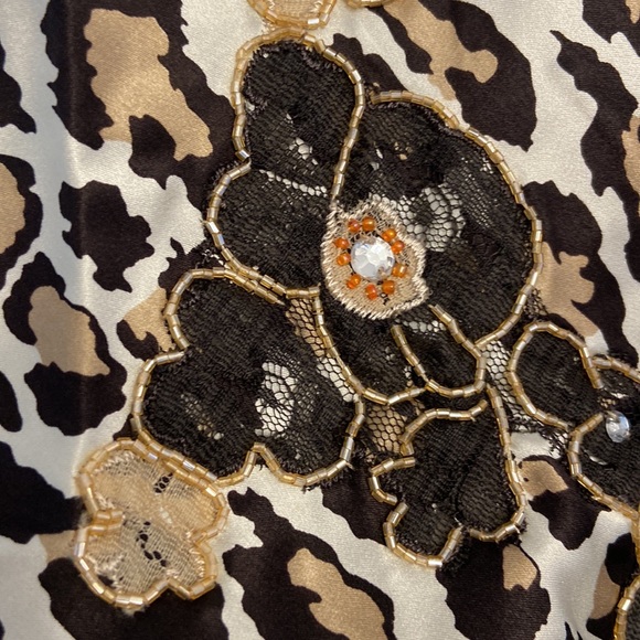 Y2K leopard silk slip skirt midi animal print beaded embroidery large NY&Co - Picture 4 of 15